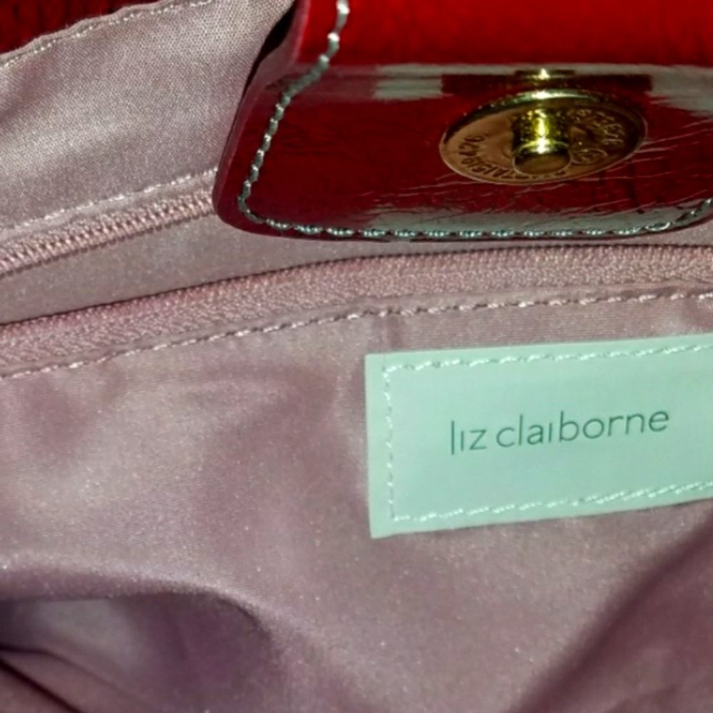 Liz Claiborne women's red tote vintage bag. Some wear on inside. As is. - Picture 6 of 7